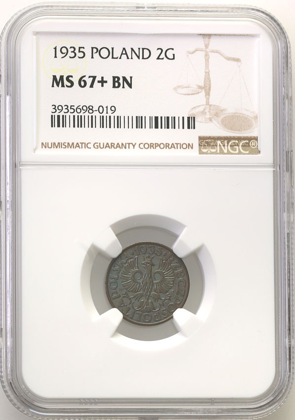 II RP. 2 grosze 1935 NGC MS67+ BN (MAX)